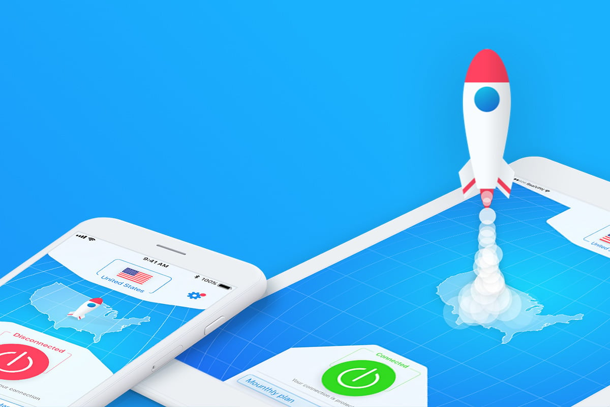 illustration of Rocket taking off from smartphone