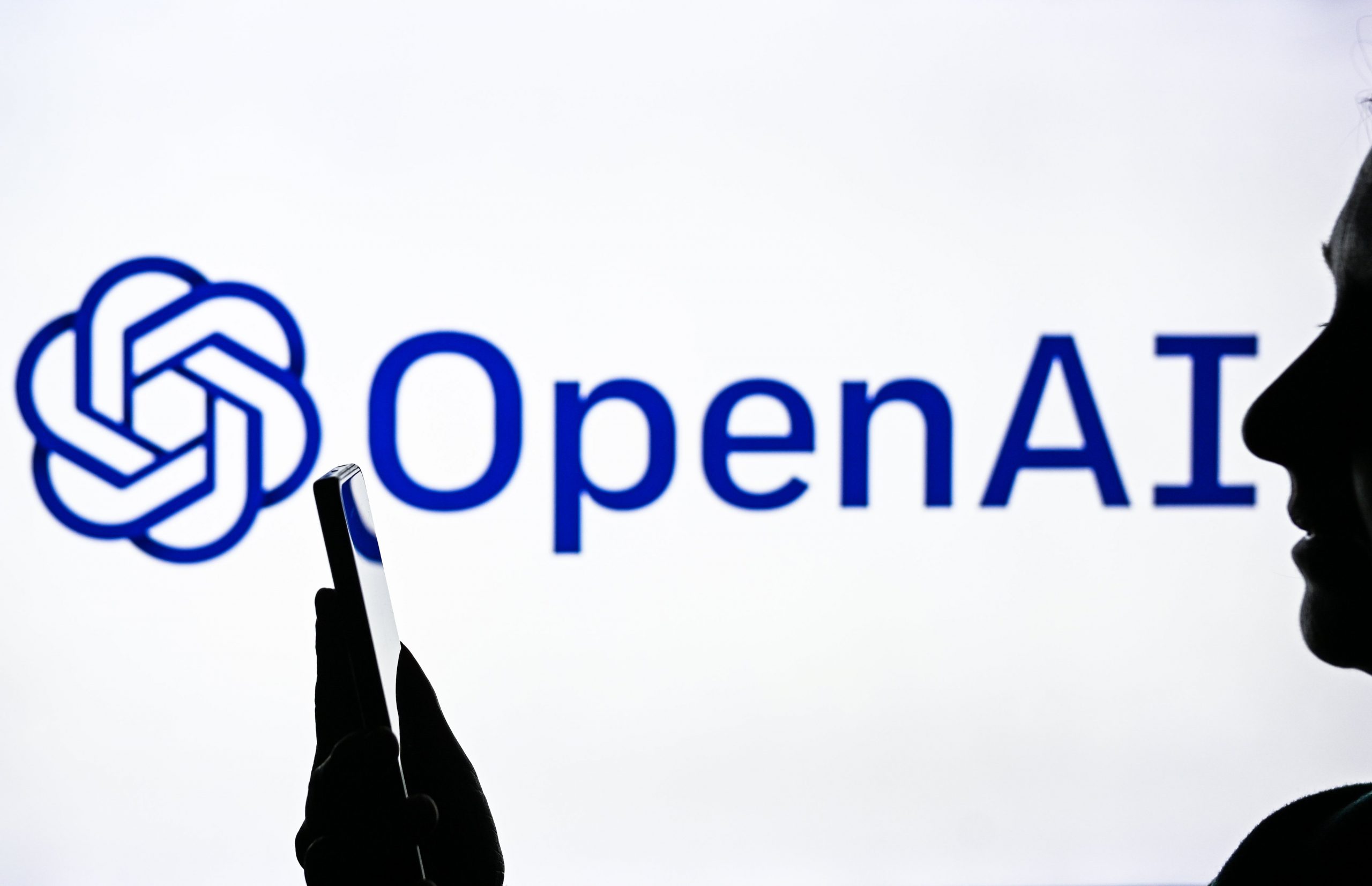 A face in profile in front of the OpenAI logo.