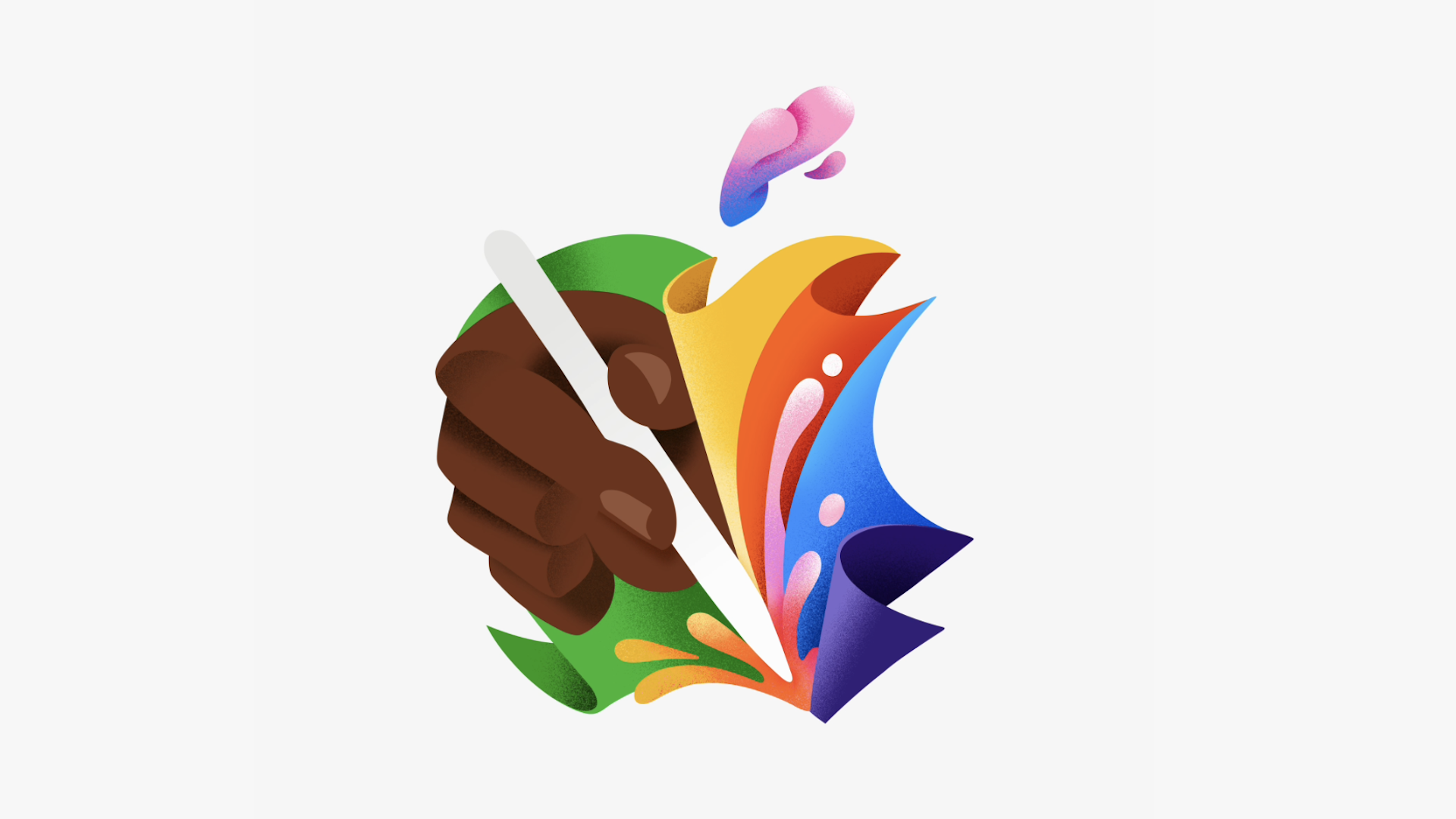 Apple's graphic design for the May event, featuring an Apple Pencil worked into the Apple logo.