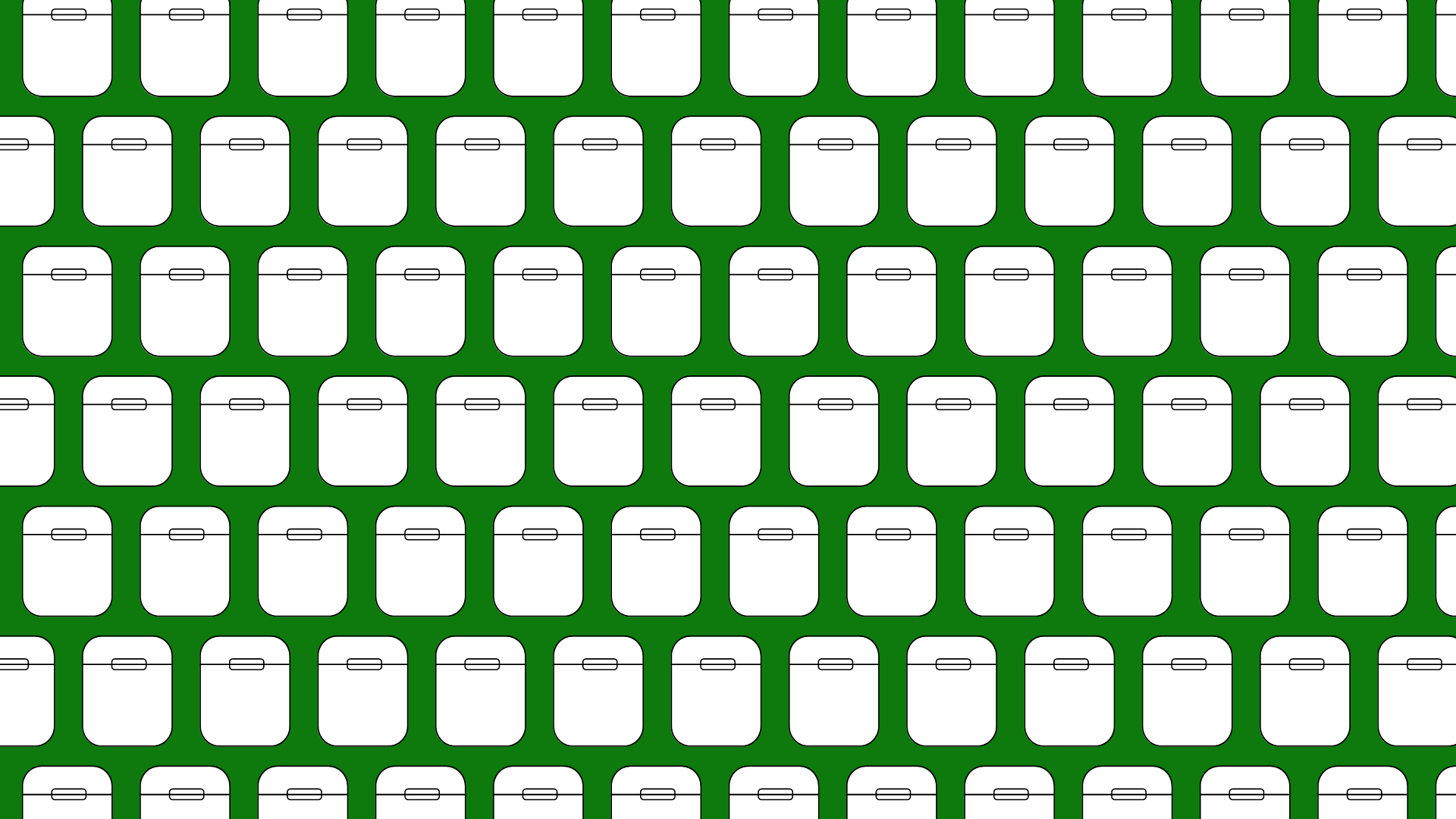 A pattern of AirPod cases on green