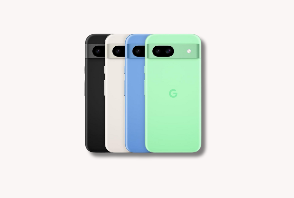 Google pixel 8a phones against a beige background 