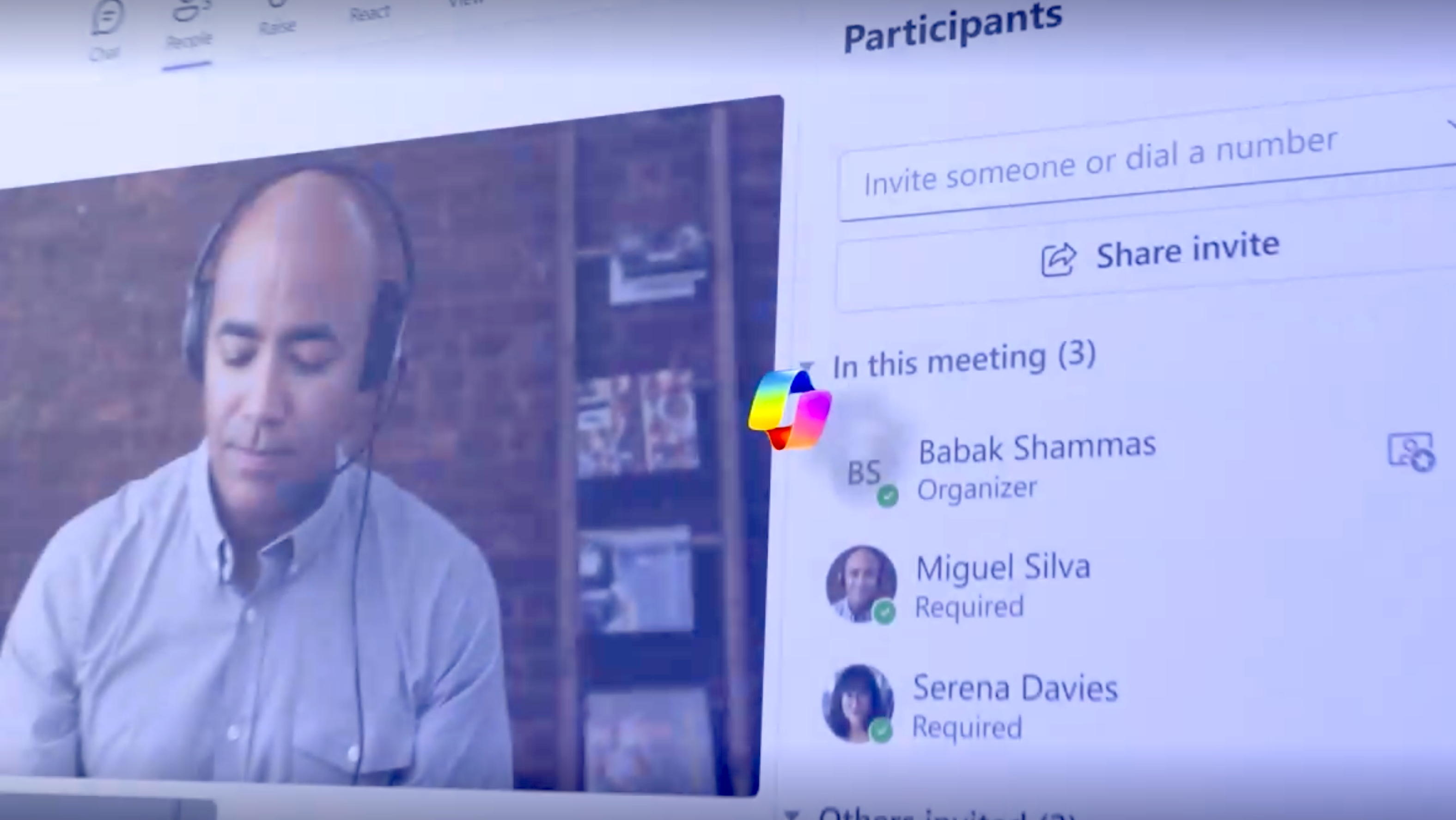 Man on a Microsoft Teams call with Team Copilot