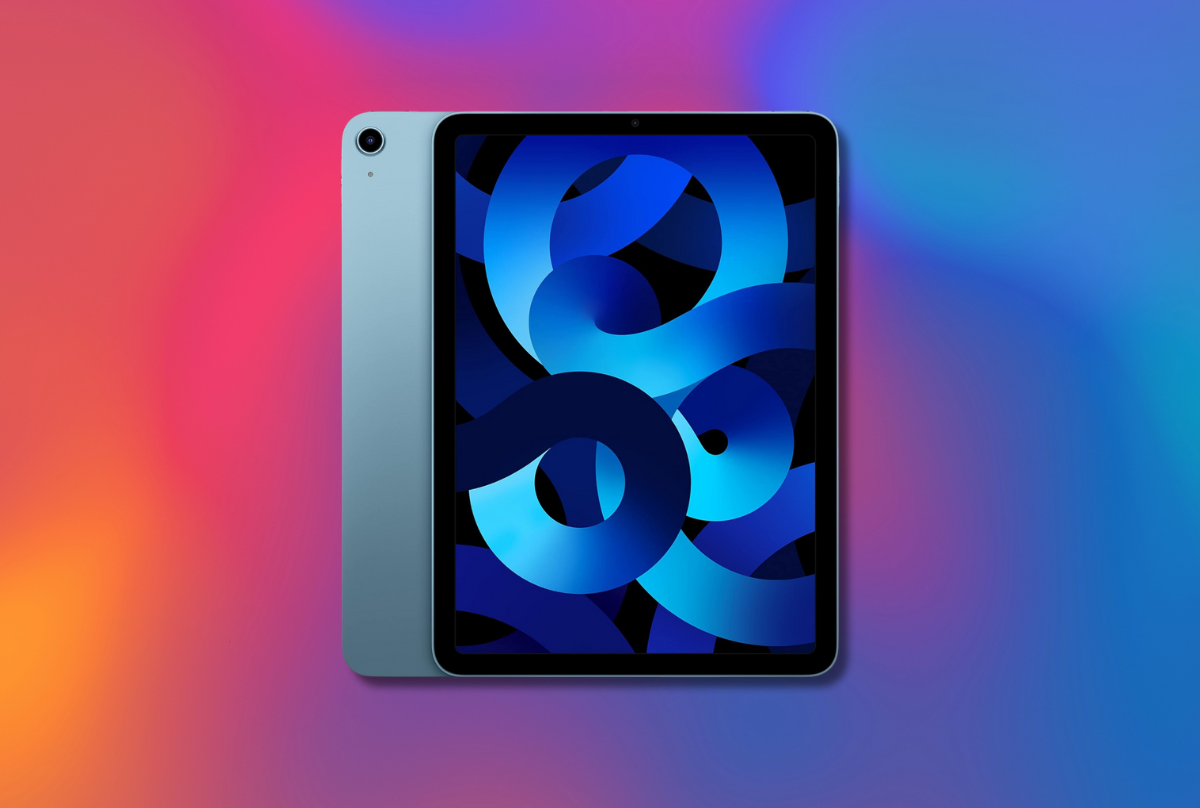 Apple iPad Air 5th gen against a colorful background 