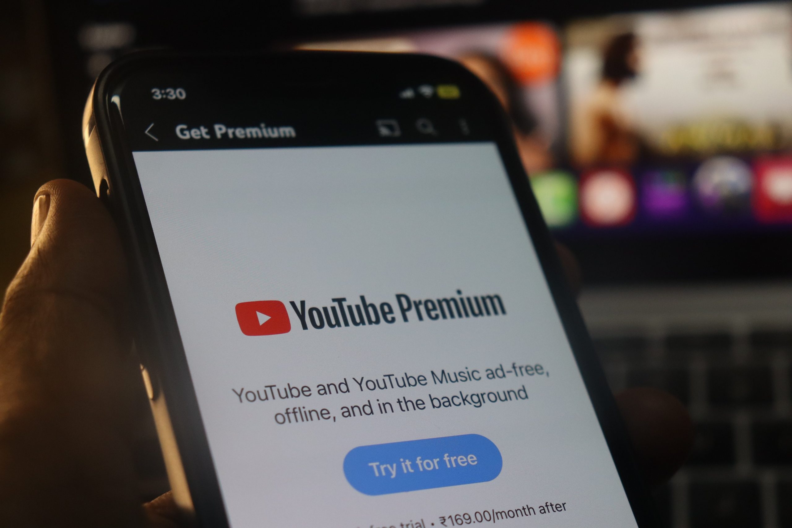 YouTube Premium logo on smartphone