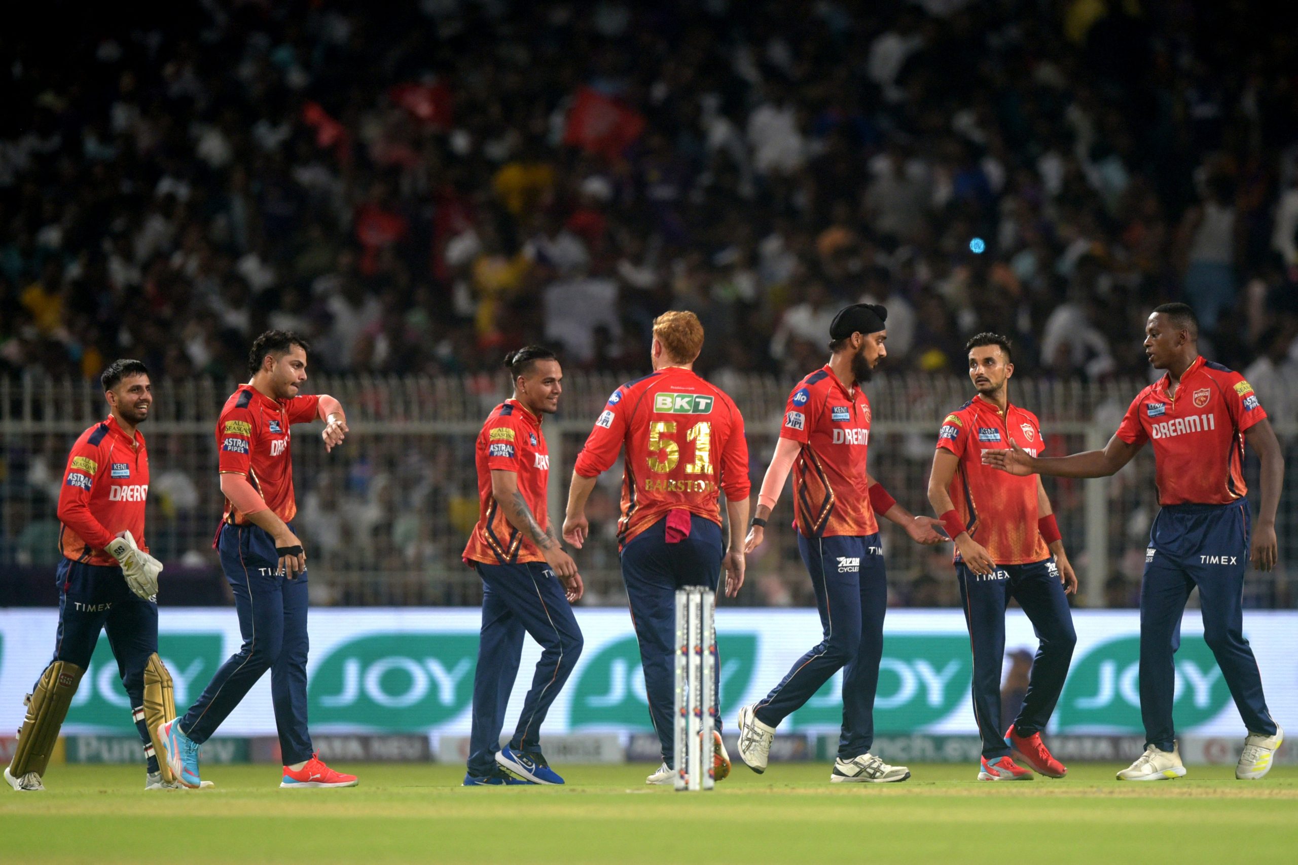 Punjab Kings' players on the pitch