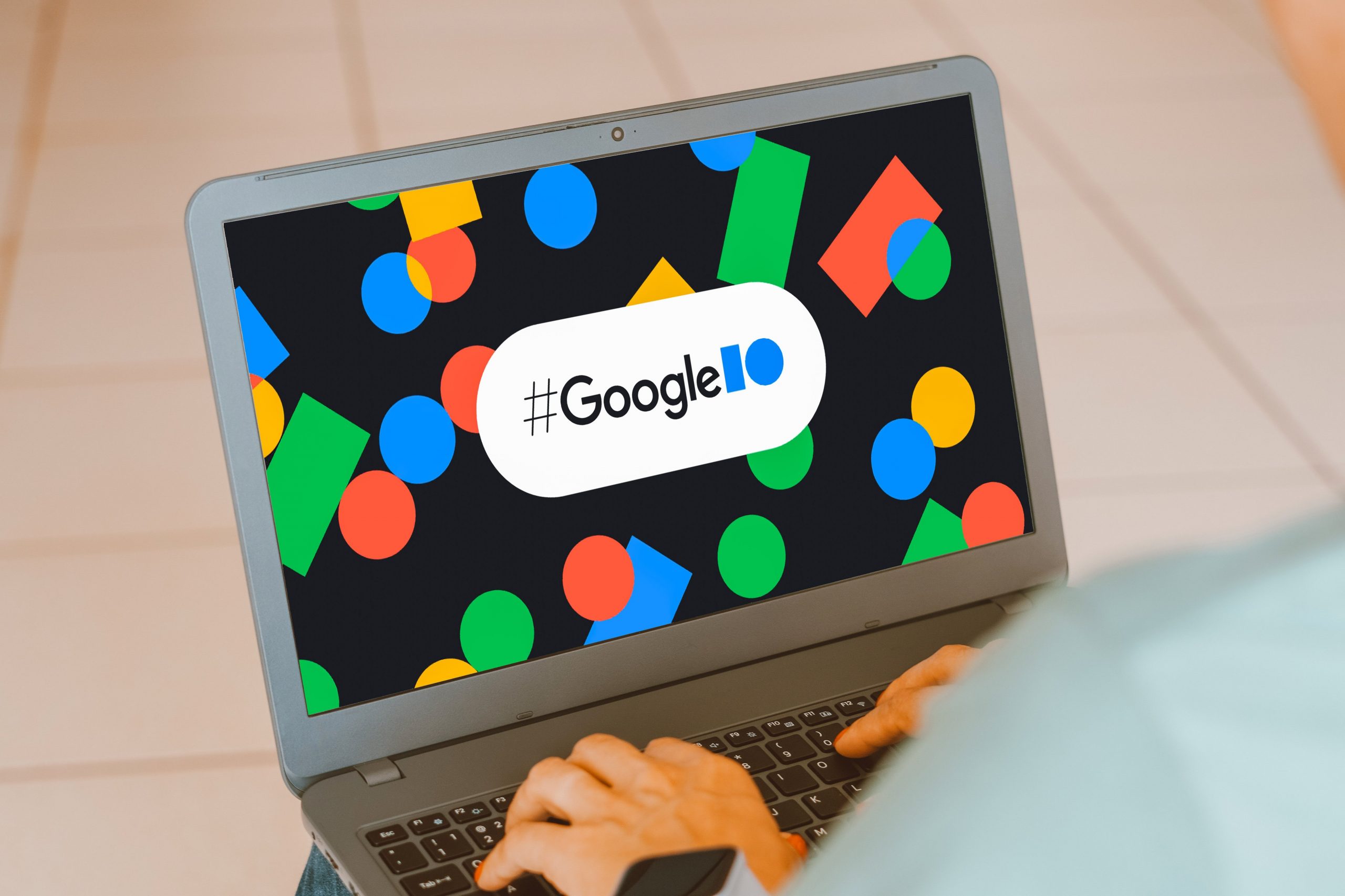 In this photo illustration, the Google IO logo is seen displayed on a laptop screen