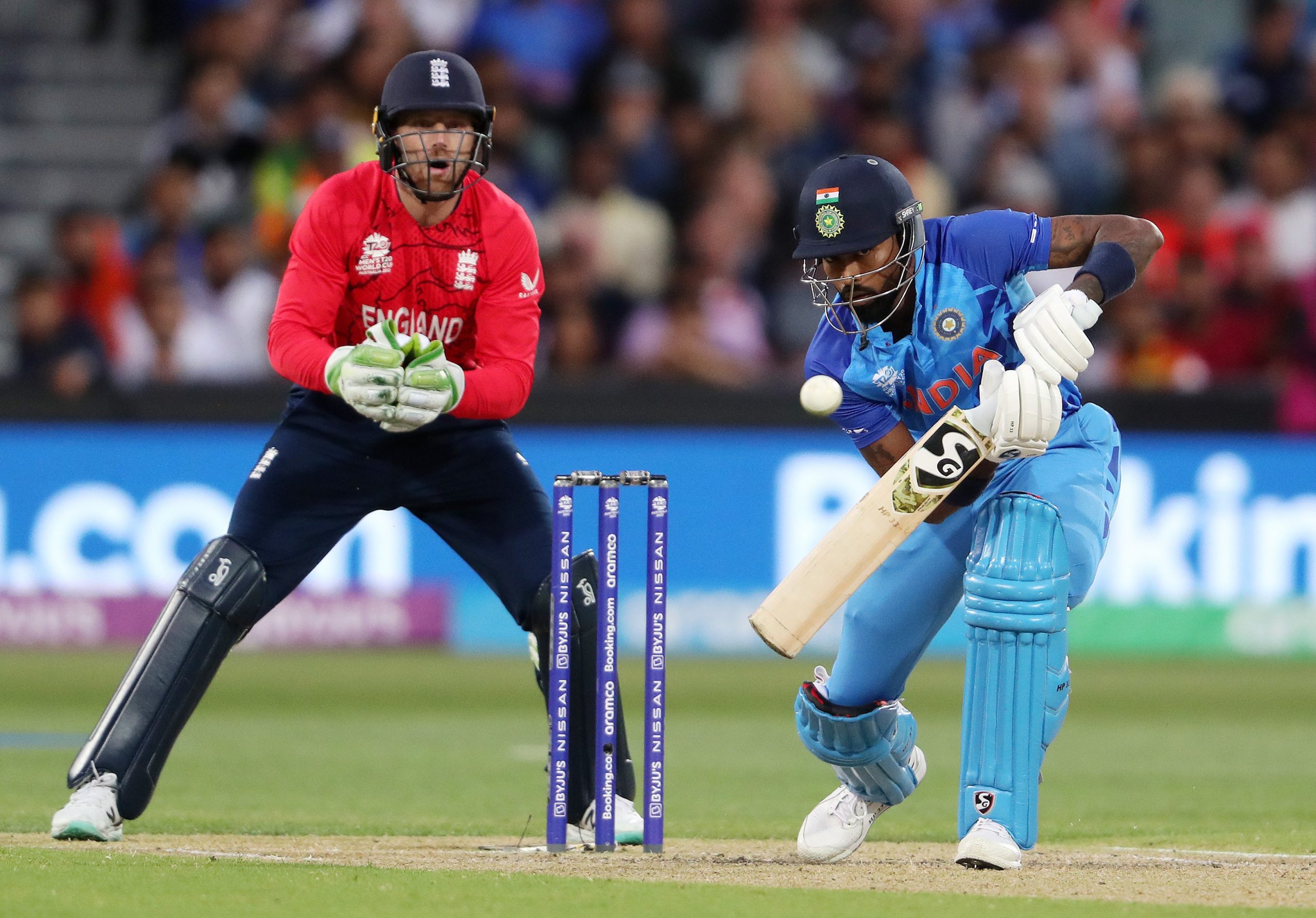 Hardik Pandya of India during the ICC Men's T20 World Cup Semi Final match between India and England