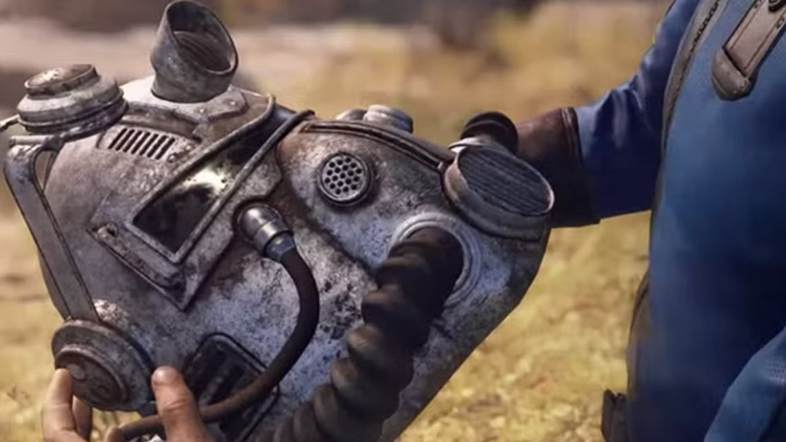 screenshot from fallout 76 trailer showing helmet