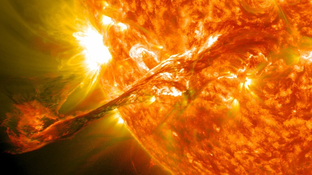 A coronal mass ejection ejected from the sun, as captured by NASA’s Solar Dynamics Observatory in 2012.