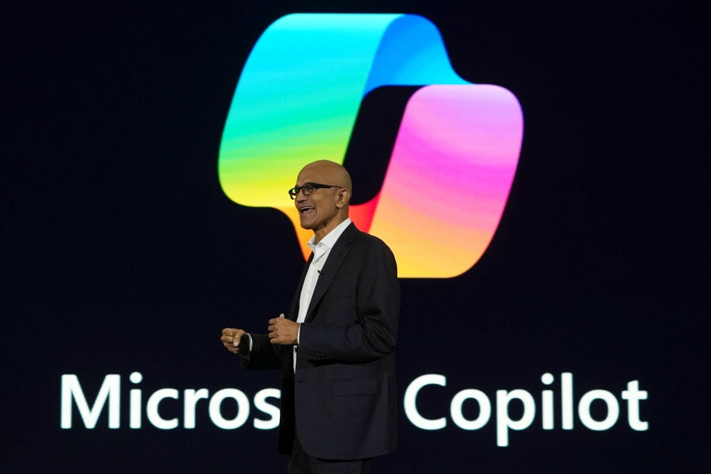 Satya Nadella, chief executive officer of Microsoft Corp., speaks during the company event on AI technologies in Jakarta, Indonesia, on Tuesday, April 30, 2024. 