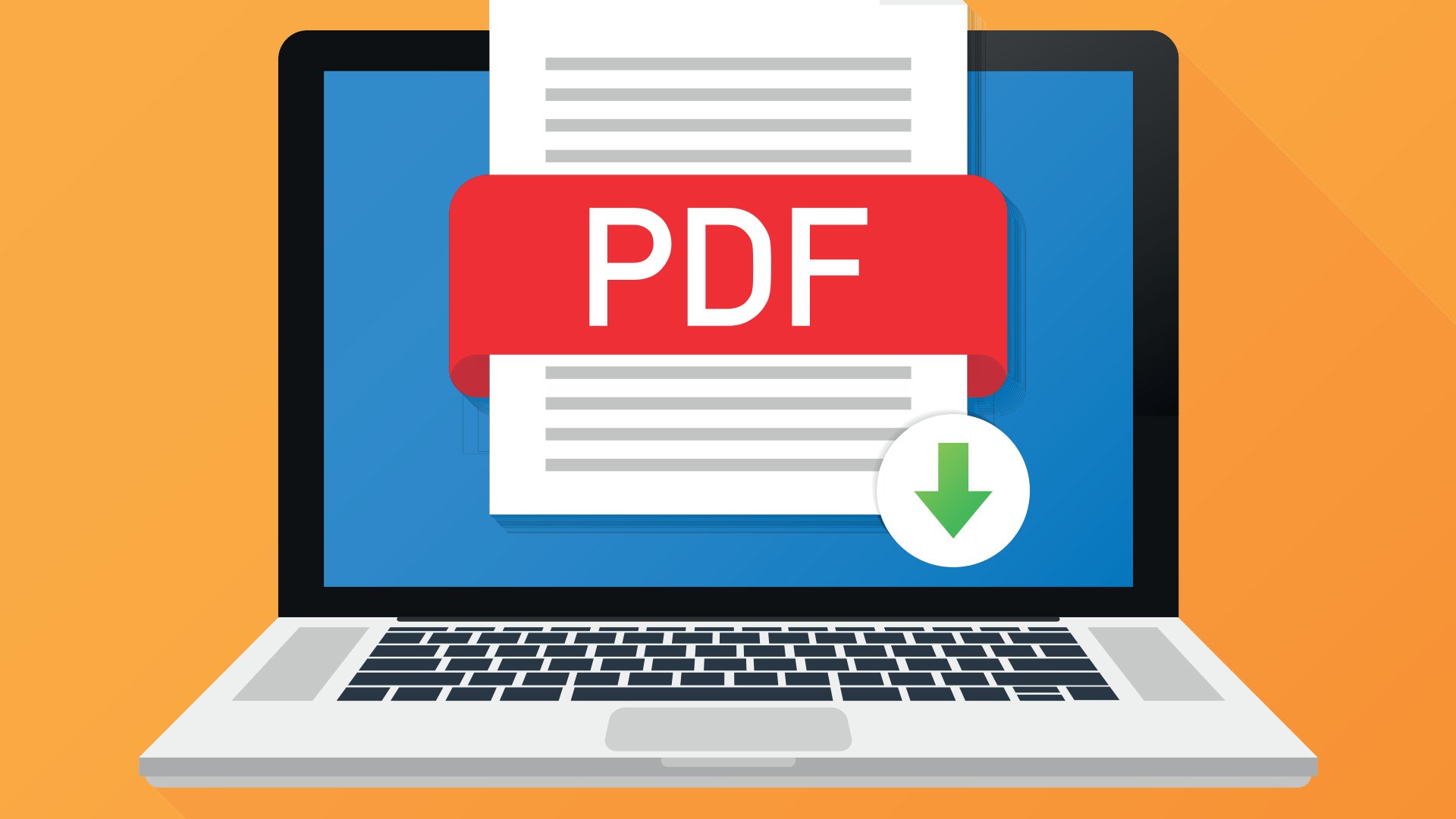 An illustration of an open laptop and the PDF icon. 