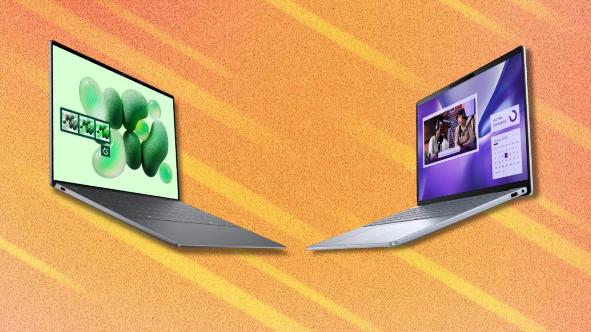 the dell xps 13 and dell inspiron on an orange background