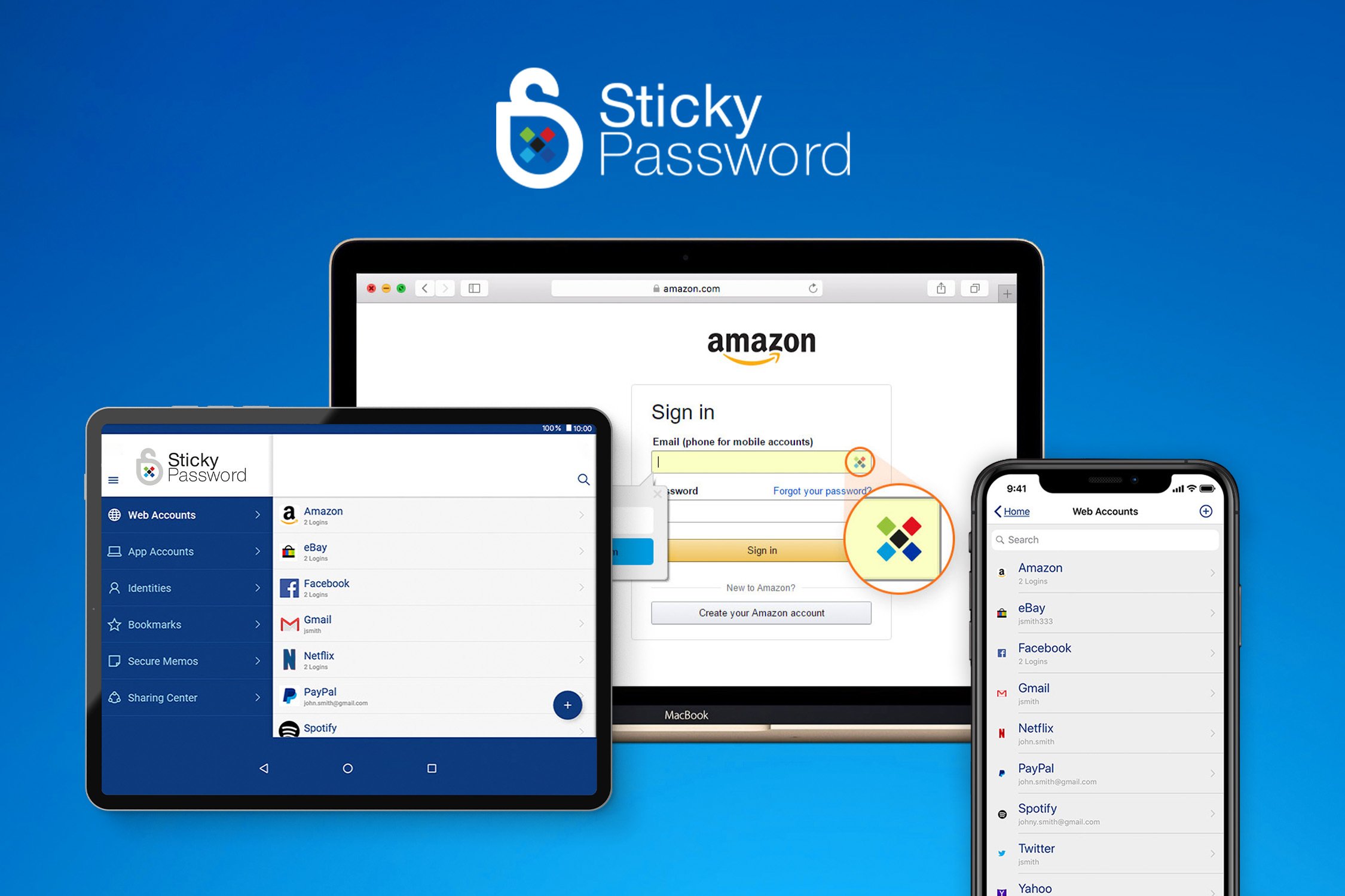 Sticky password for phone and laptop.