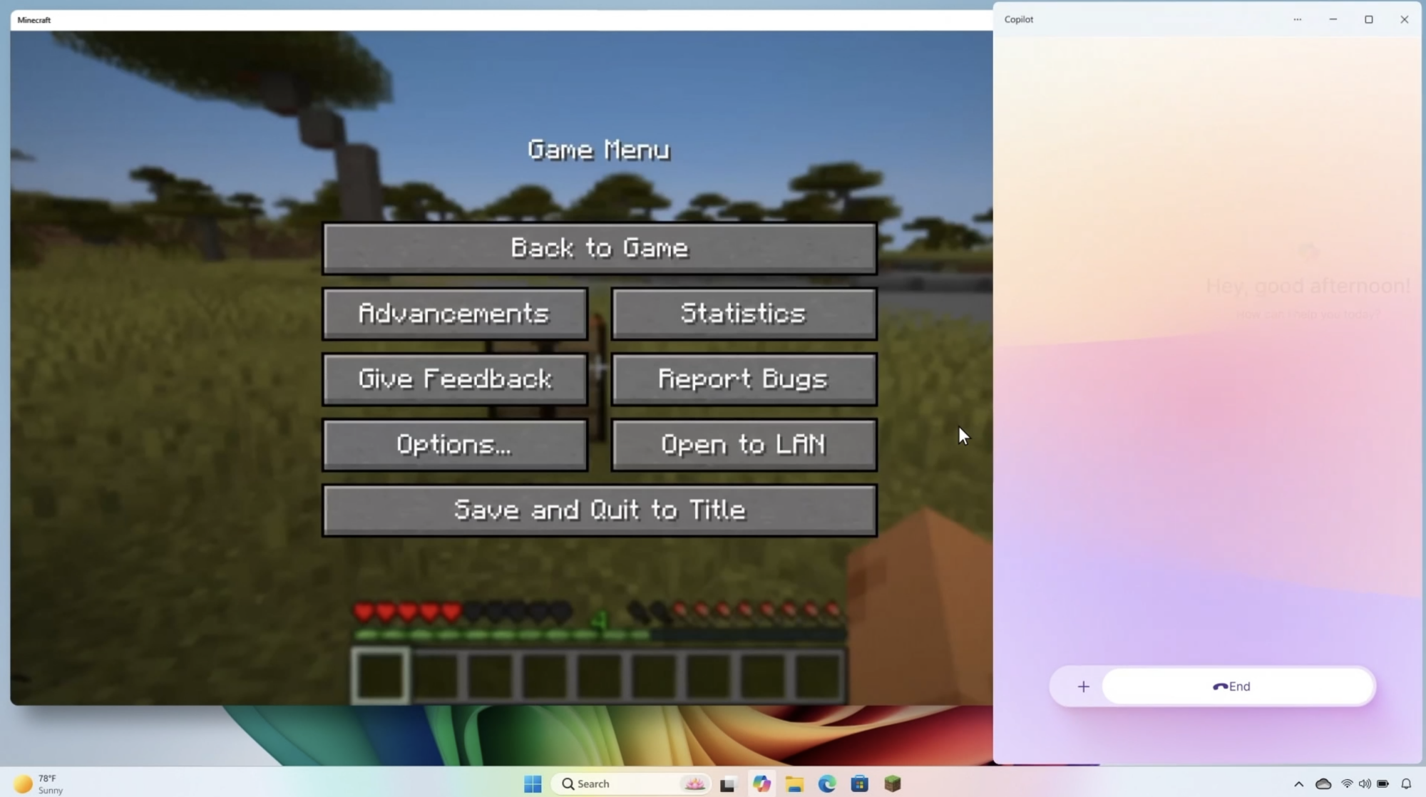 Demo of Copilot guiding user on how to play Minecraft