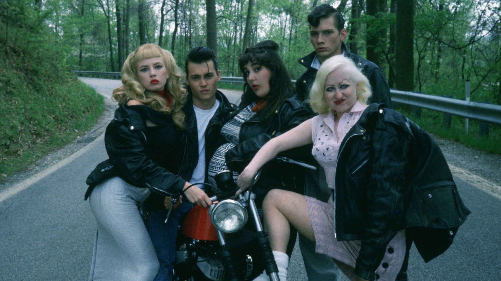 Traci Lords, Johnny Depp, Ricki Lake, Darren E. Burrows, and Kim McGuire as the drapes of "Cry-Baby."