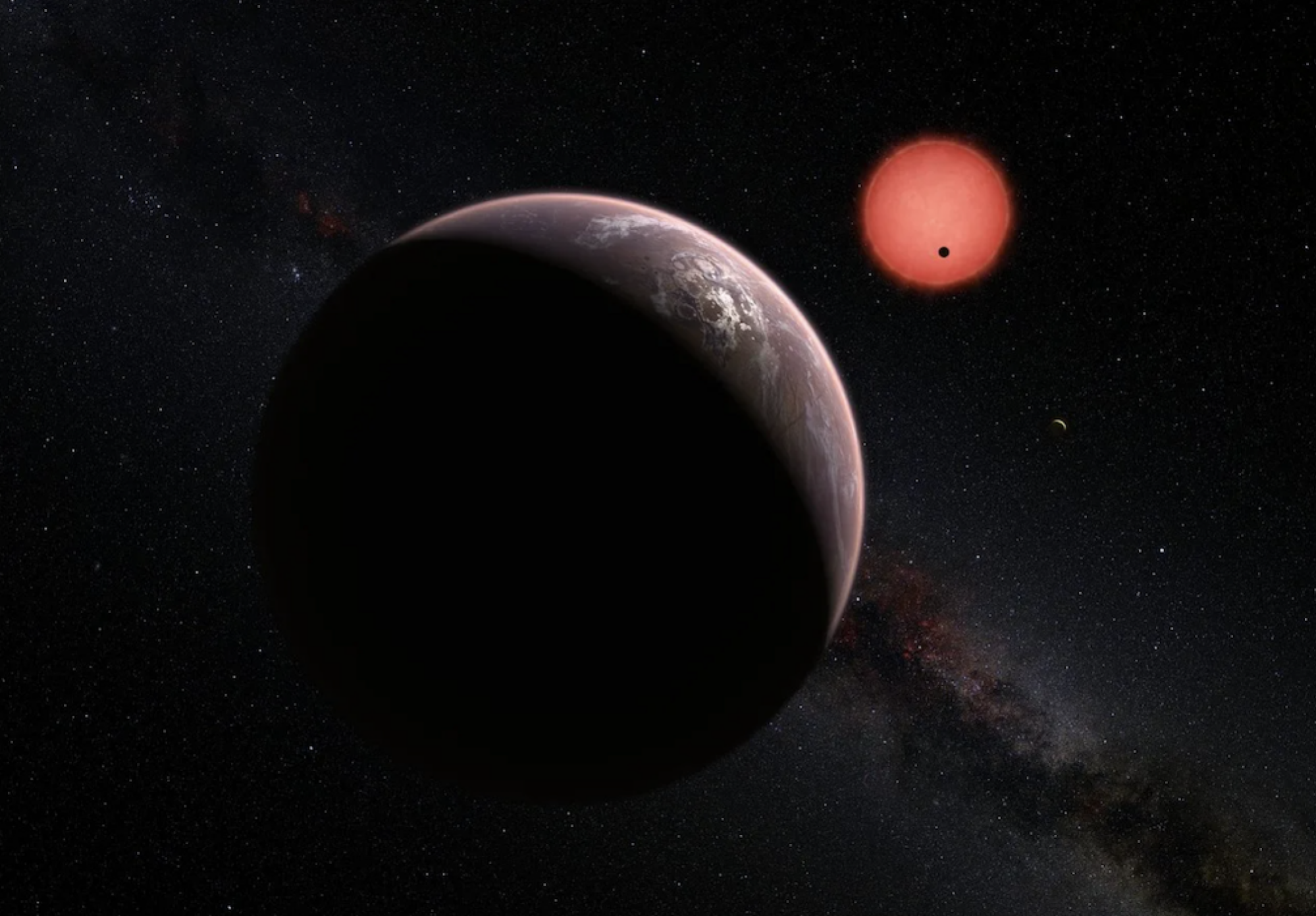 A conception of planets orbiting near an ultra-cool dwarf star.