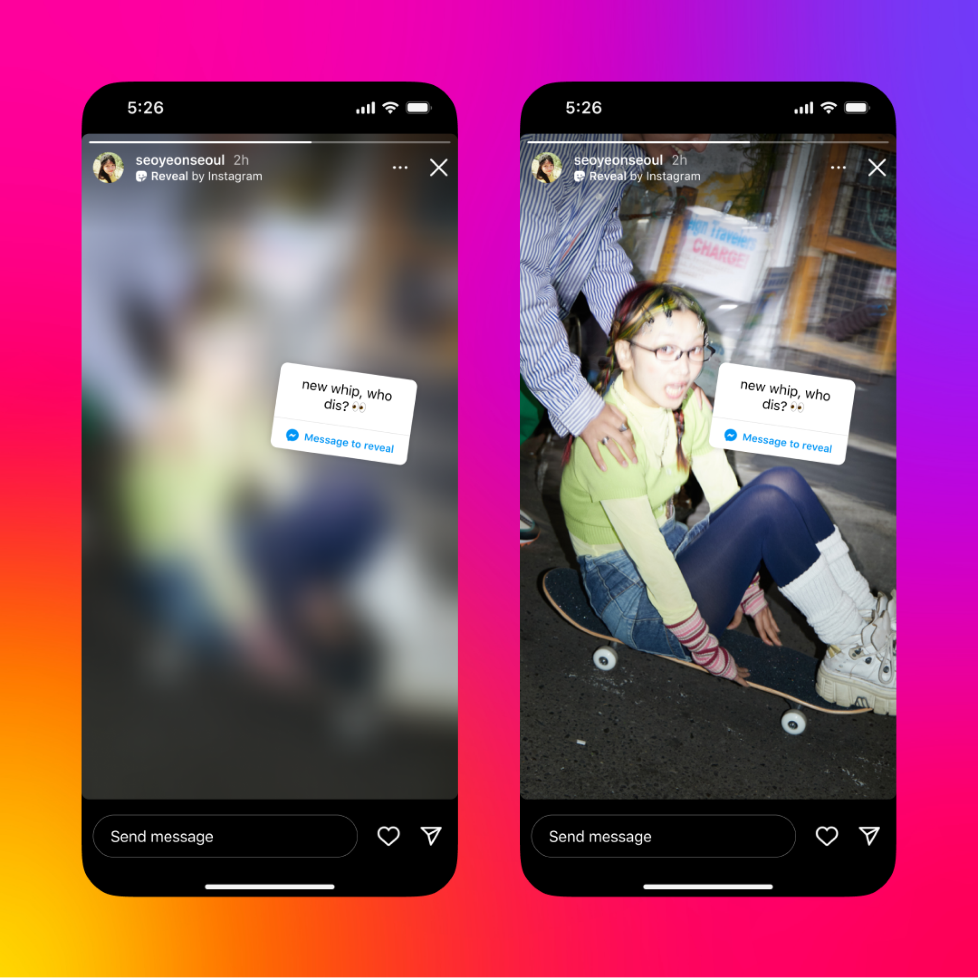Two screenshots of Instagram's reveal feature.