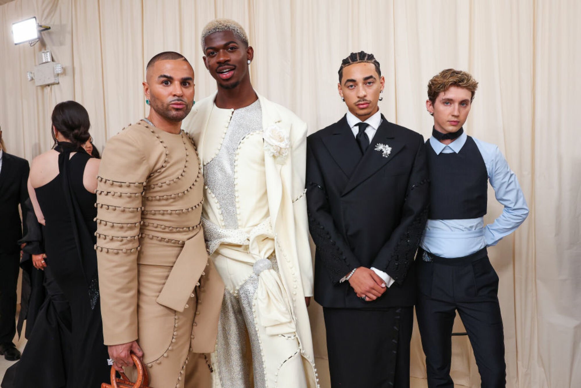 (L-R) Raul Lopez, Lil Nas X, guest and Troye Sivan attend The 2024 Met Gala Celebrating "Sleeping Beauties: Reawakening Fashion" at The Metropolitan Museum of Art on May 06, 2024 in New York City.