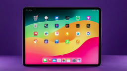 iPad Pro 2024 in landscape mode against a purple background