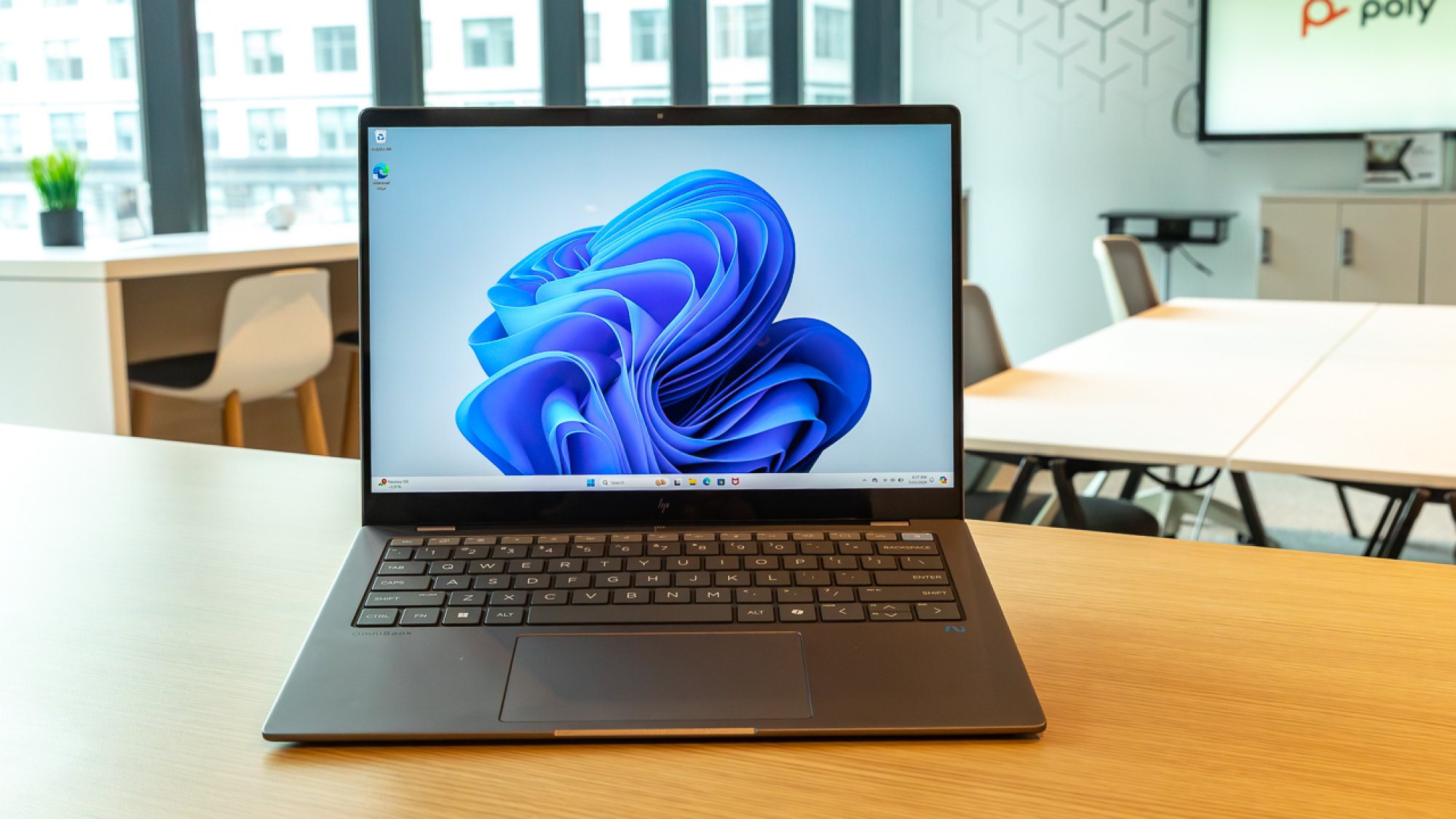 HP OmniBook X 14 on a table at HP's offices