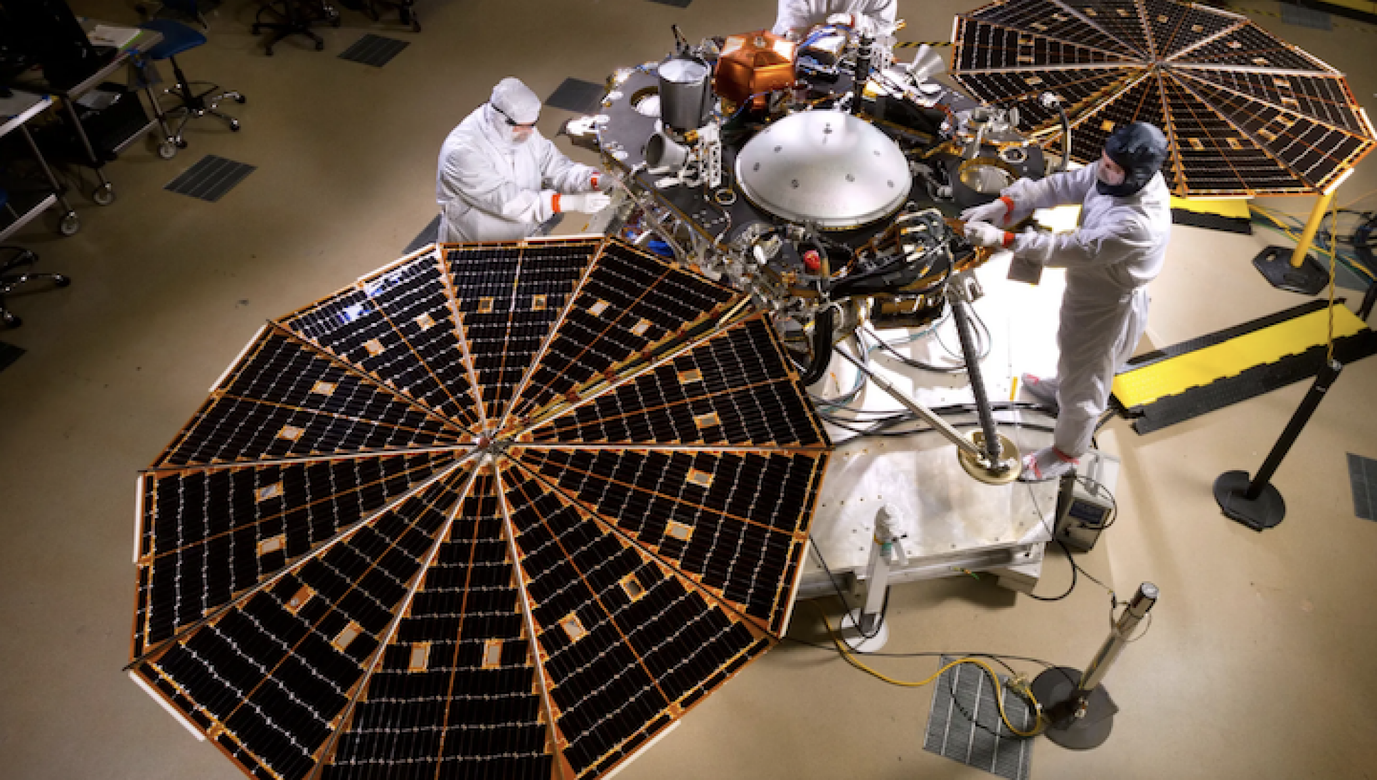 The InSight lander's solar panels deployed during testing in 2015.
