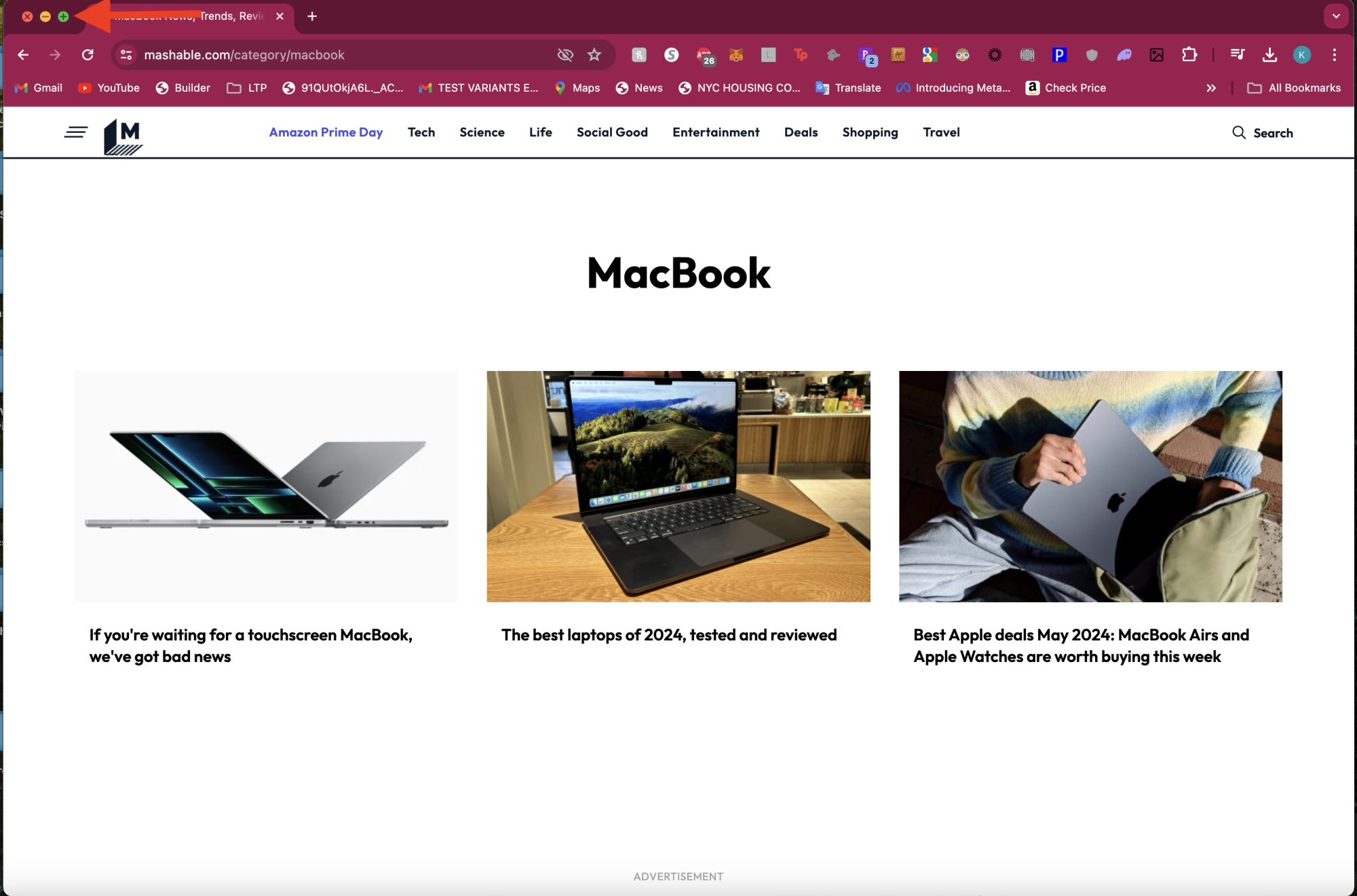Screenshot of Mashable on a Mac