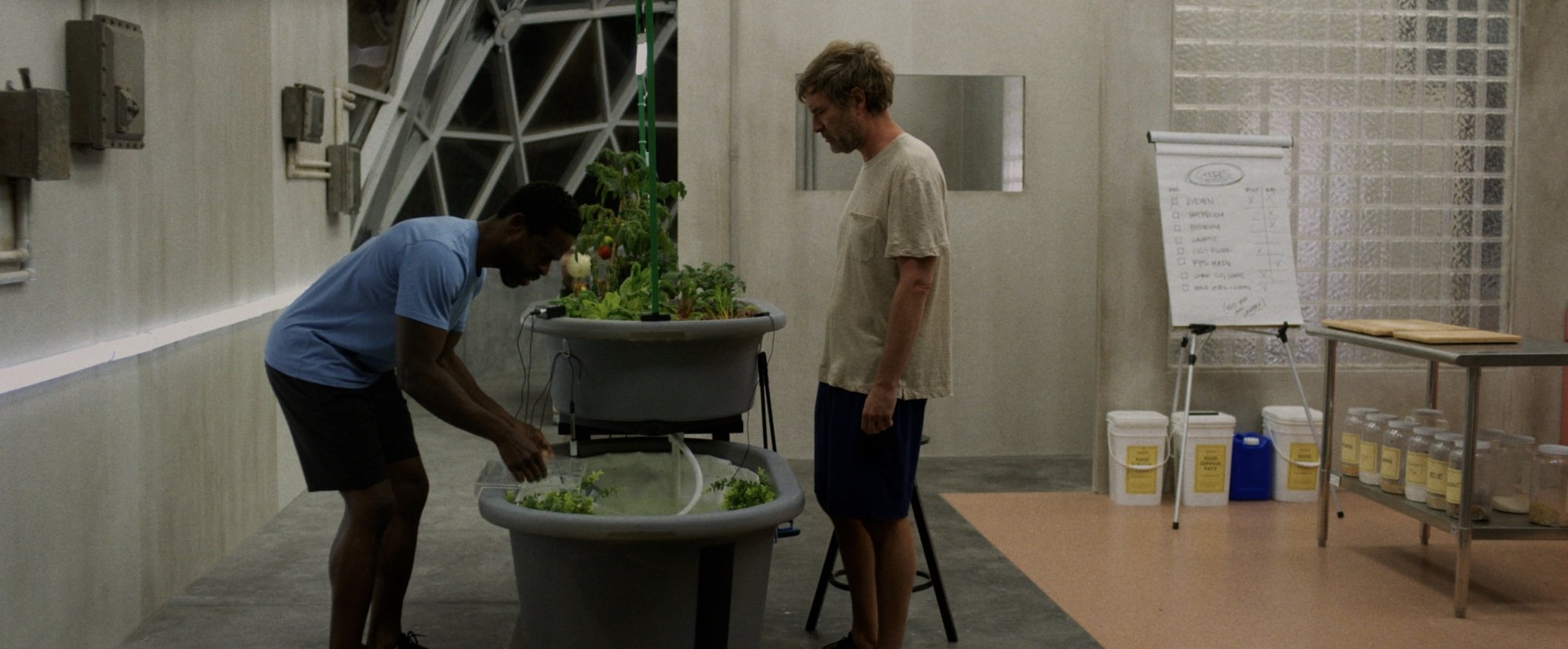 Sterling K. Brown and Mark Duplass are trapped in "Biosphere." 