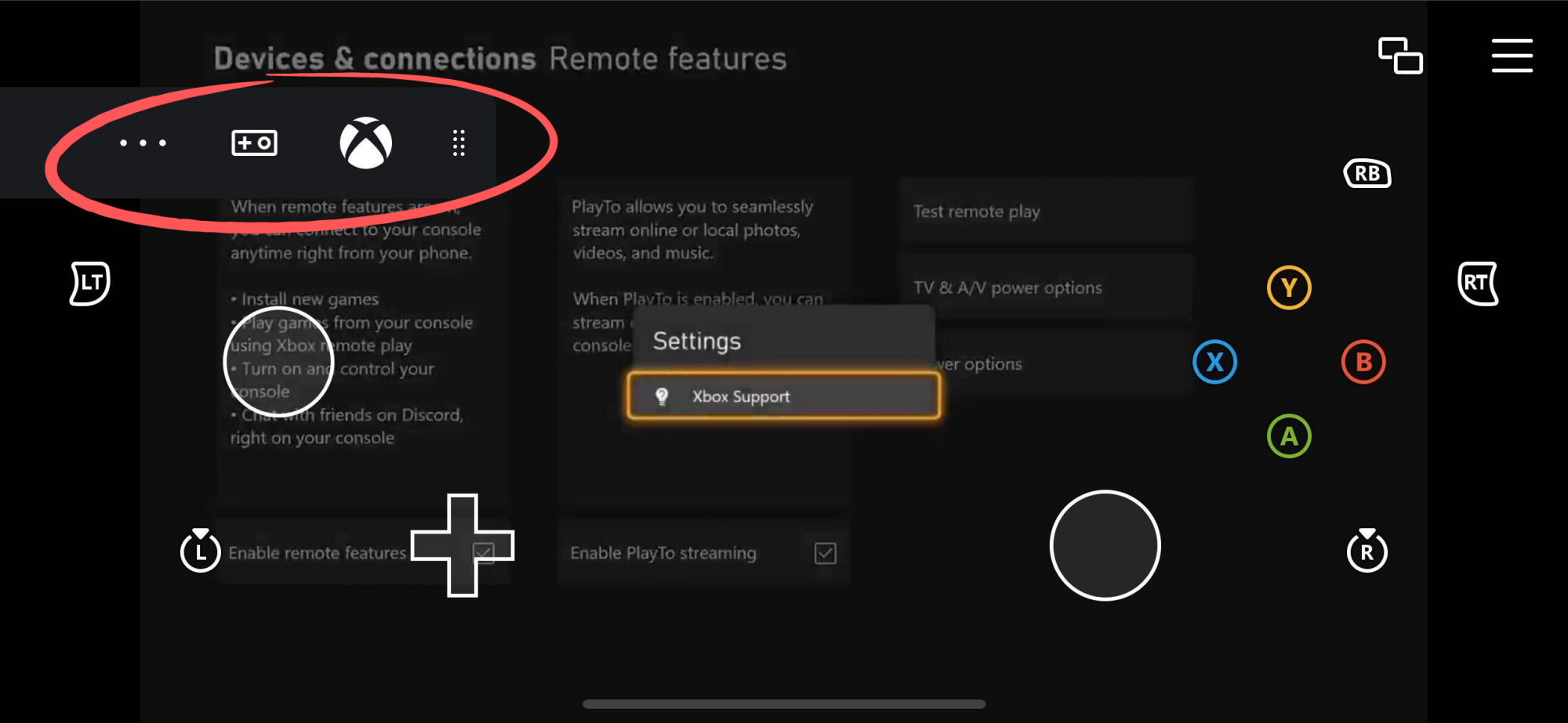 A screenshot of the remote play screen on Xbox.