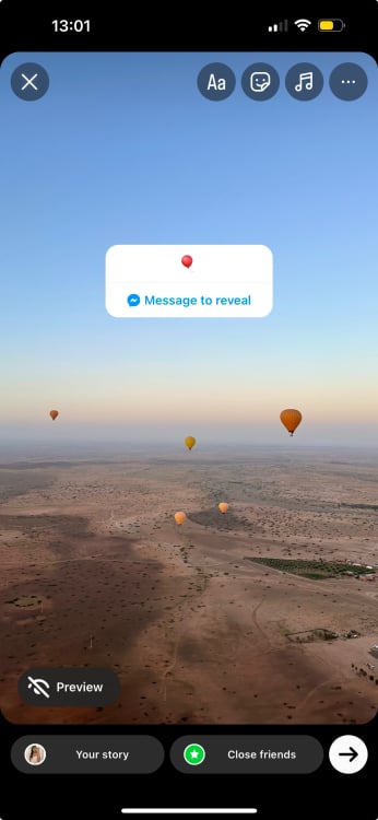 A picture of hot air balloons on Instagram Stories.