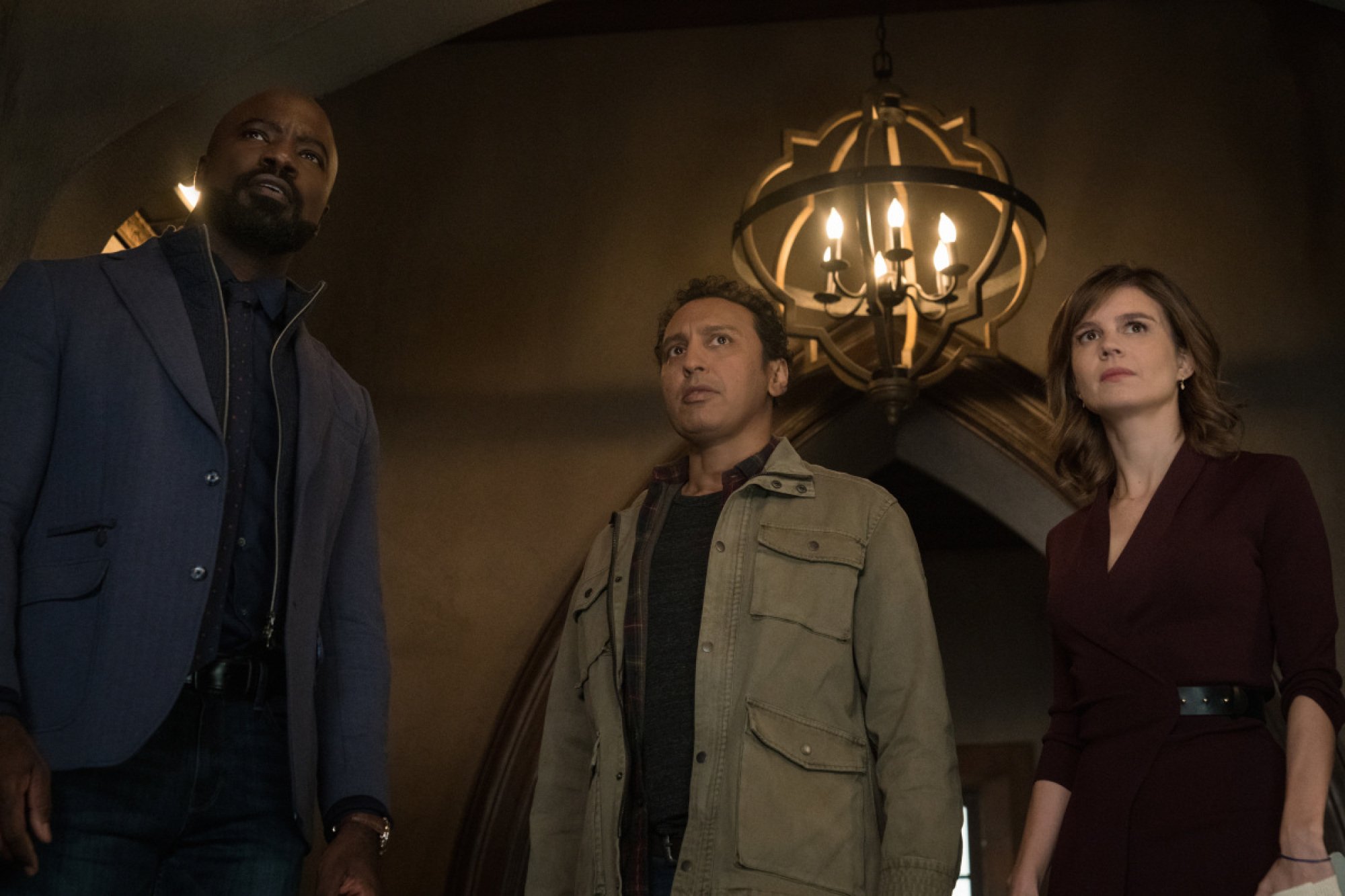 Mike Colter as David Acosta, Aasif Mandvi as Ben Shakir and Katja Herbers as Kristen Bouchard of the Paramount+ series EVIL.  