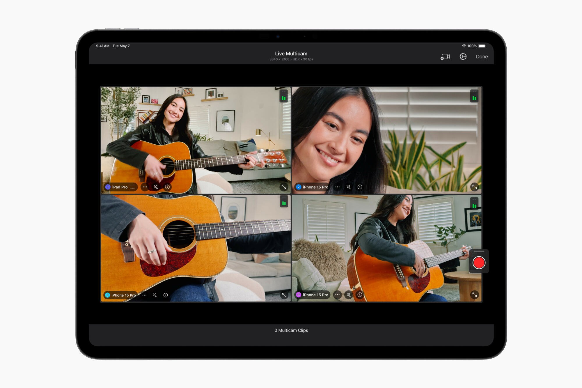 Apple iPad Pro with Final Cut Pro on it showing multicam feature