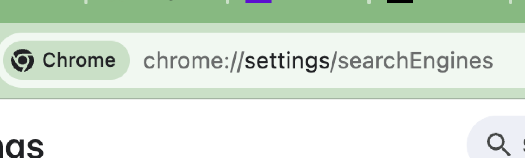 Screenshot of "chrome://settings/searchEngines" in the url bar