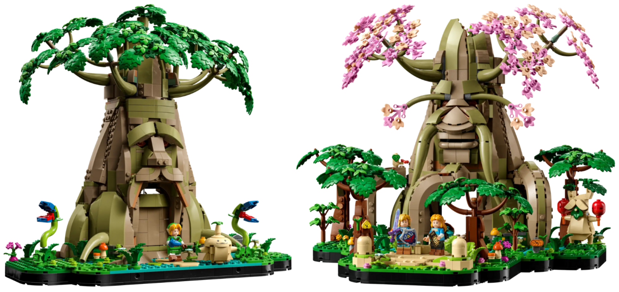 side by side views of the lego Great Deku Tree set builds