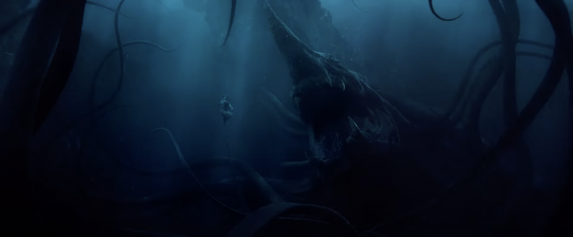 A very large sea monster in the depths of the ocean.