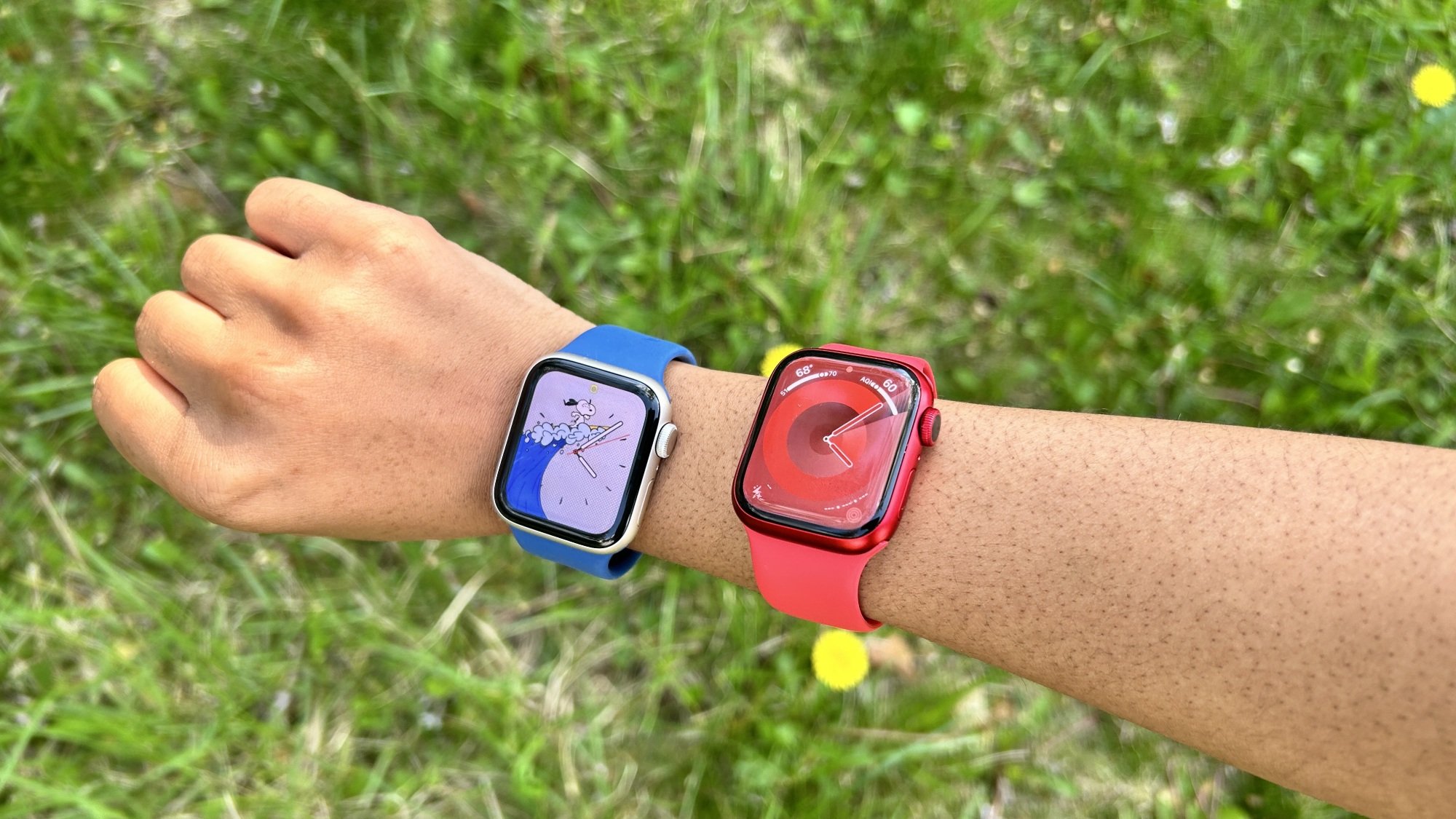 Apple Watch SE and Apple Watch Series 9 on woman's wrist