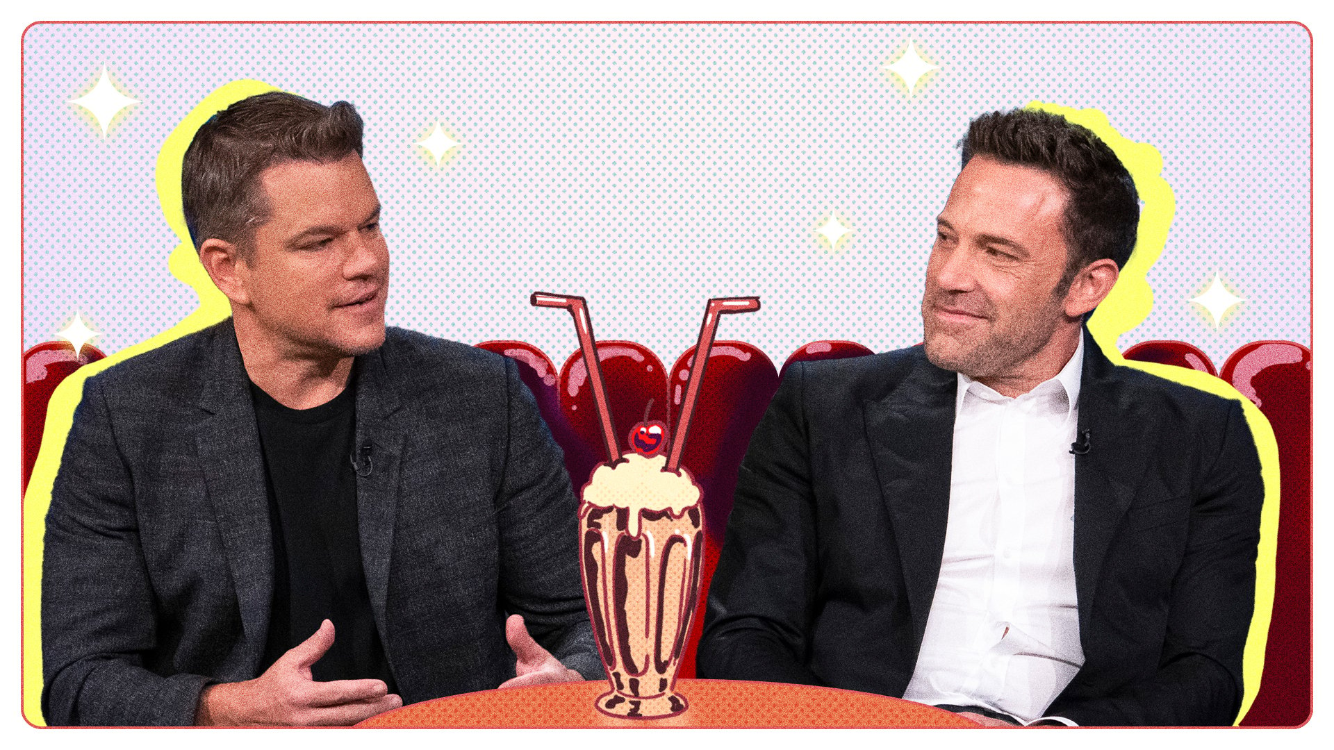 matt damon and ben affleck in an illustration of an ice cream parlor