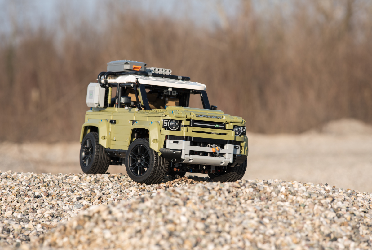 ZAGREB, CROATIA - JANUARY 04, 2020: Lego set as road vehicle Land Rover Defender in nature. Lego bricks as new Defender.