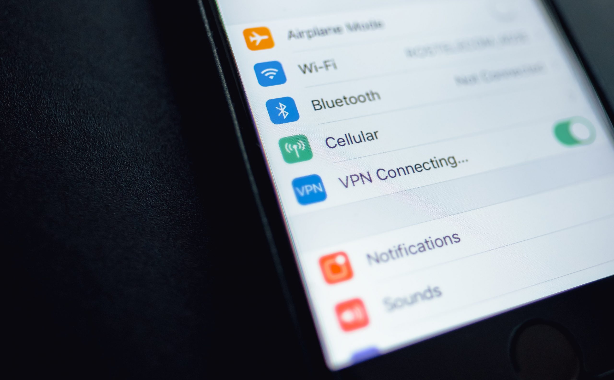 VPN settings on an iPhone