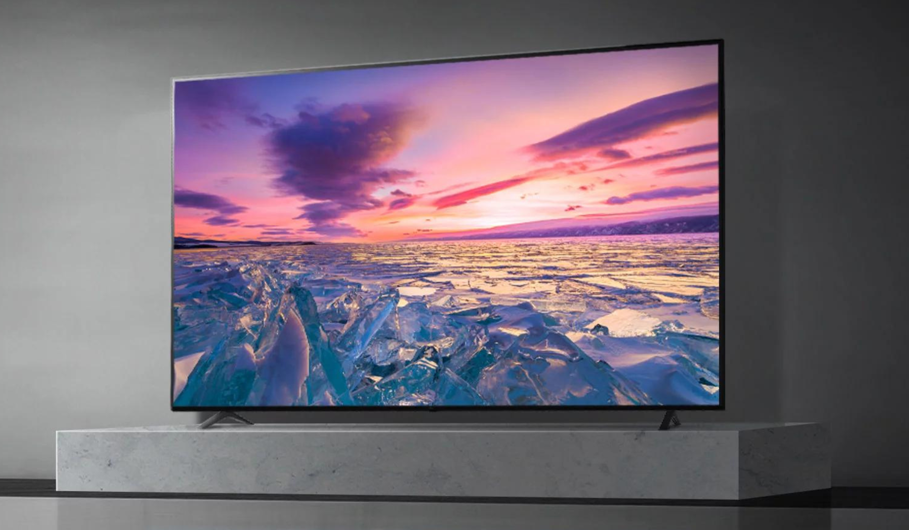 LG TV with water and sunset on screen