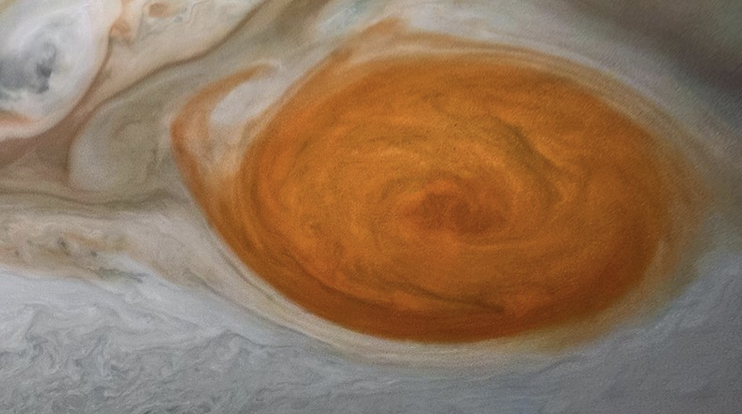 Jupiter's Great Red Spot as imaged by NASA's Juno spacecraft in 2019.