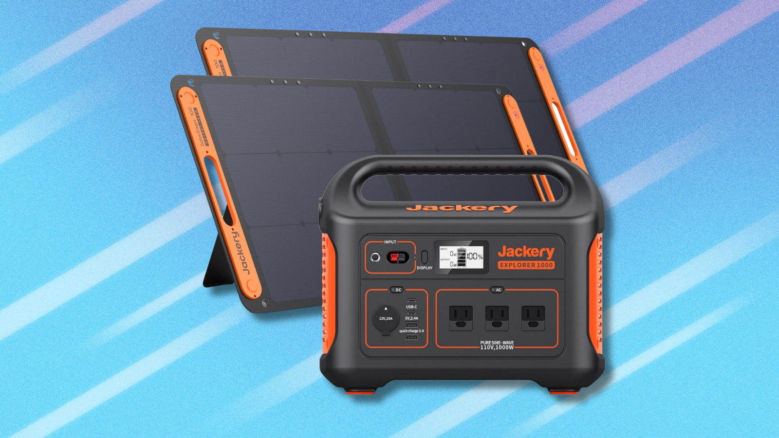 Jackery Solar Generator on light blue abstract background