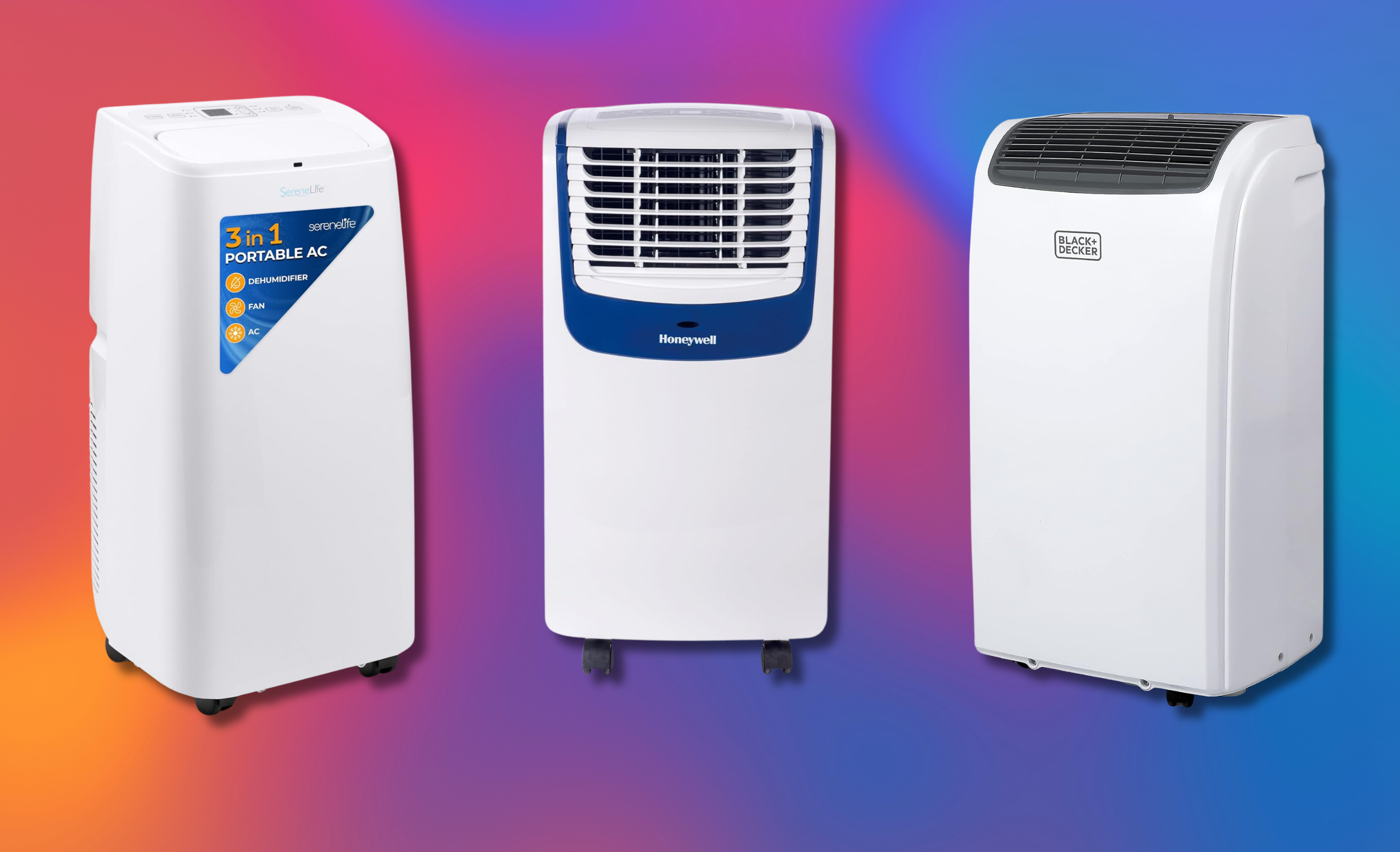 portable air conditioner units against a colorful background