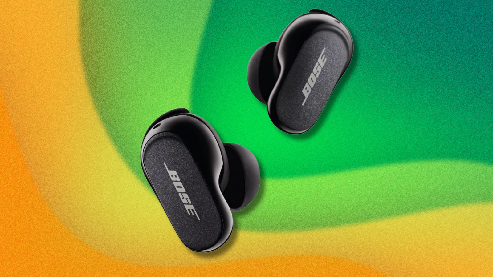 Bose QuietComfort Earbuds II on green and yellow abstract background