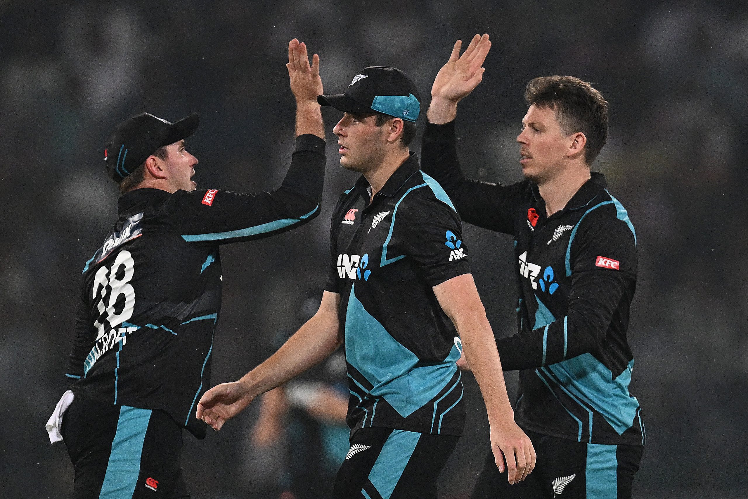 New Zealand cricket team members celebrating