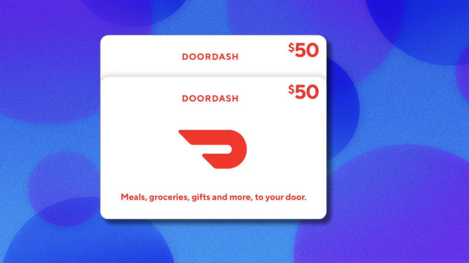 DoorDash eGift cards on blue and purple abstract background