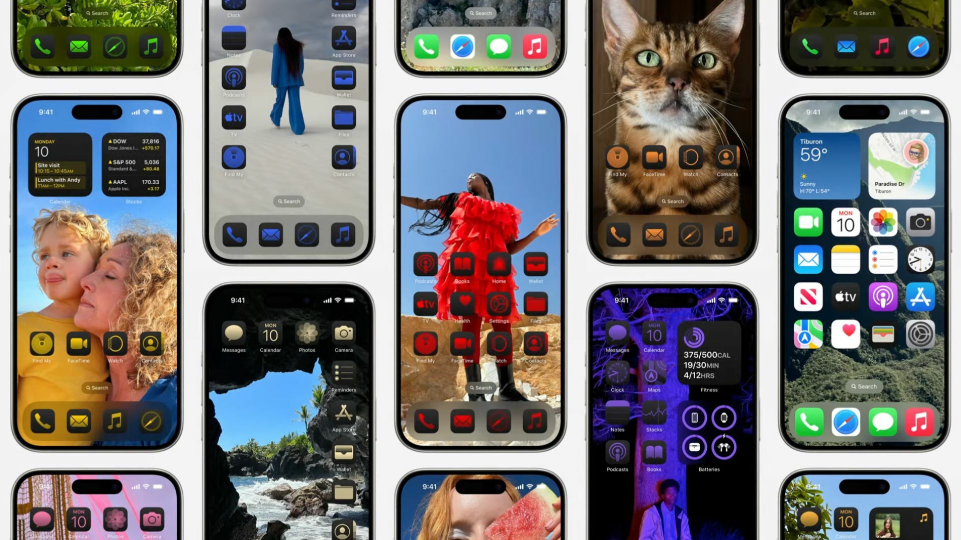 Several iPhone screens displaying new software.