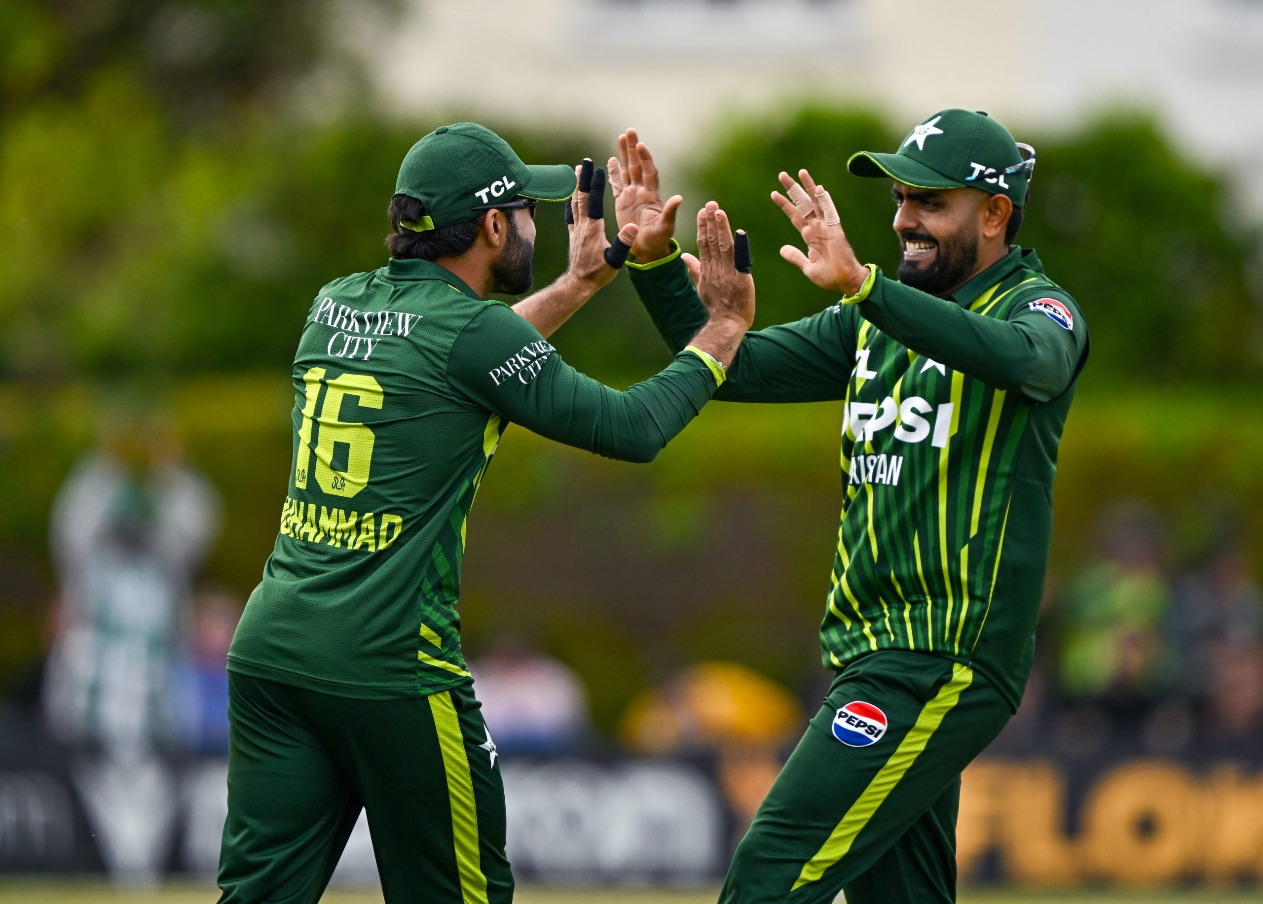 Mohammad Rizwan of Pakistan and team-mate Babar Azam