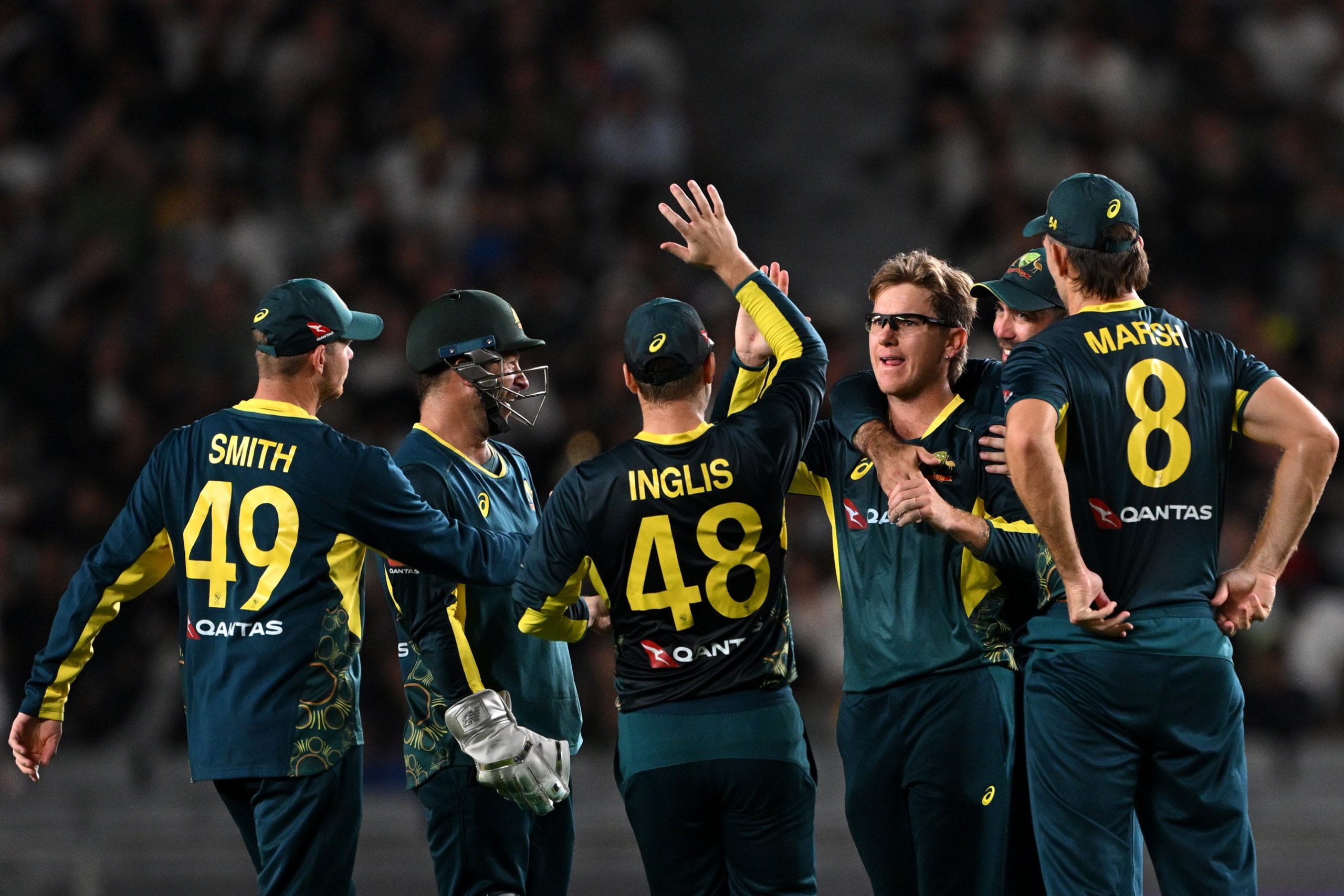 Adam Zampa of Australia celebrating with team members