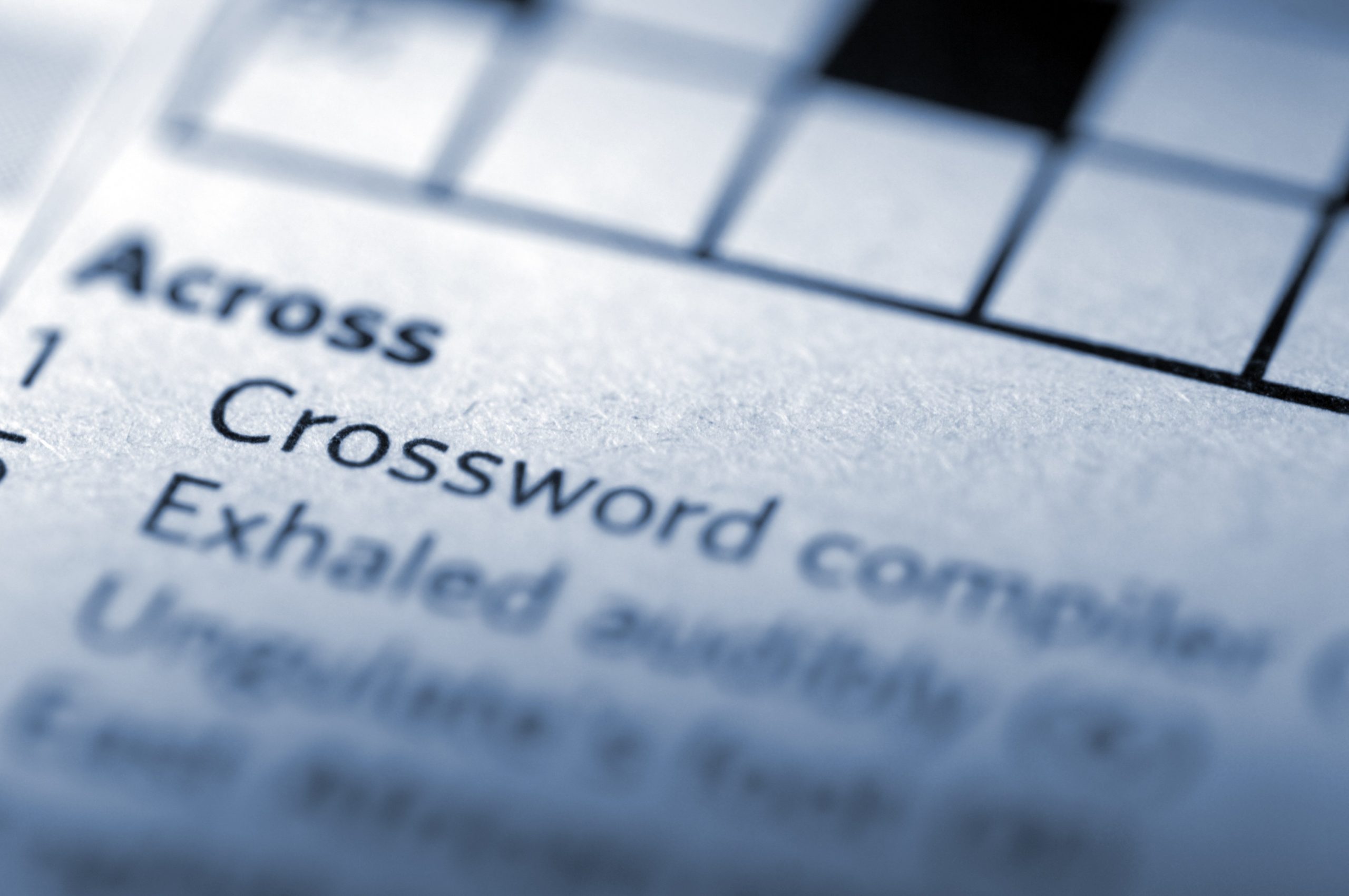 Closeup view of crossword puzzle clues