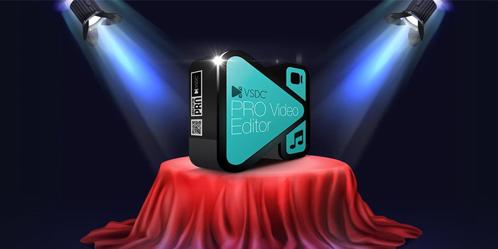 VSDC Video Editor logo under spotlights.